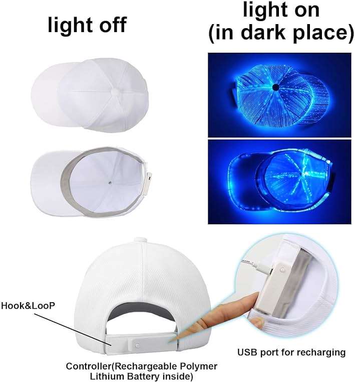 Ruconla Fiber optic cap LED hat with 7 colors luminous glowing EDC baseball hats USB Charging light up caps even party led crazy cap for event holiday - Image 4