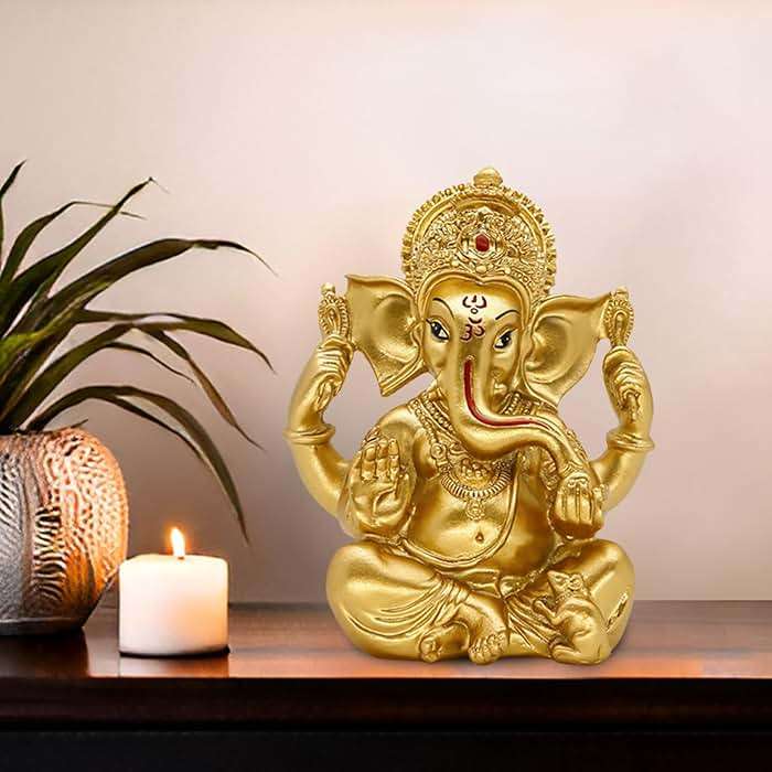 BangBangDa Hindu Ganesha Statue Diwali Decor - India God Lord Ganesh Ganpati Indian Idol Home Office Temple Mandir Puja Decor Altar Yoga Meditation Room Altar Shrine Kit Wedding Return Gift - Image 3