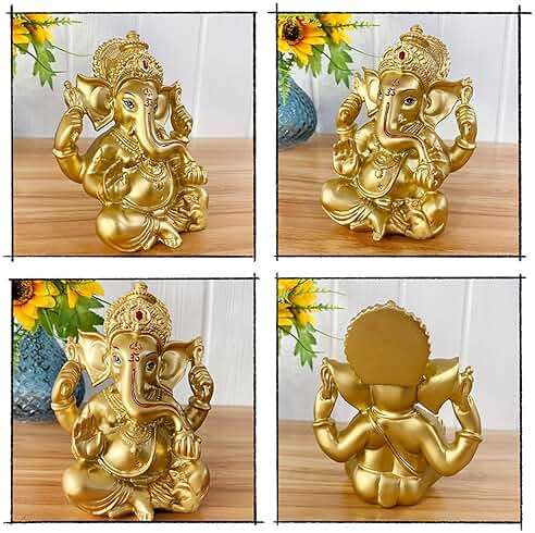 BangBangDa Hindu Ganesha Statue Diwali Decor - India God Lord Ganesh Ganpati Indian Idol Home Office Temple Mandir Puja Decor Altar Yoga Meditation Room Altar Shrine Kit Wedding Return Gift - Image 5