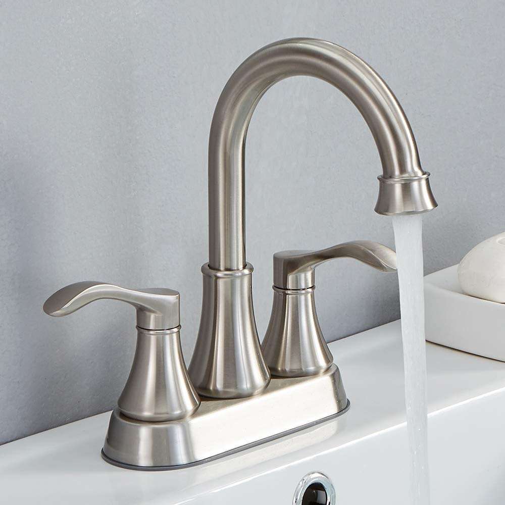 Lead-Free Commercial 2-Handle Brushed Nickel Bathroom Sink Faucet, 360° Swivel High-Arc Spout 4 Inch Centerset Lavatory Vanity Faucets Set for Bathroom Sink with Drain & Water Hoses, VLS10003BML-1 - Image 1