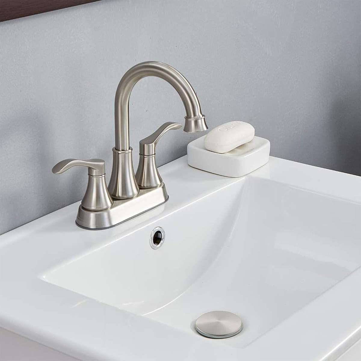 Lead-Free Commercial 2-Handle Brushed Nickel Bathroom Sink Faucet, 360° Swivel High-Arc Spout 4 Inch Centerset Lavatory Vanity Faucets Set for Bathroom Sink with Drain & Water Hoses, VLS10003BML-1 - Image 4
