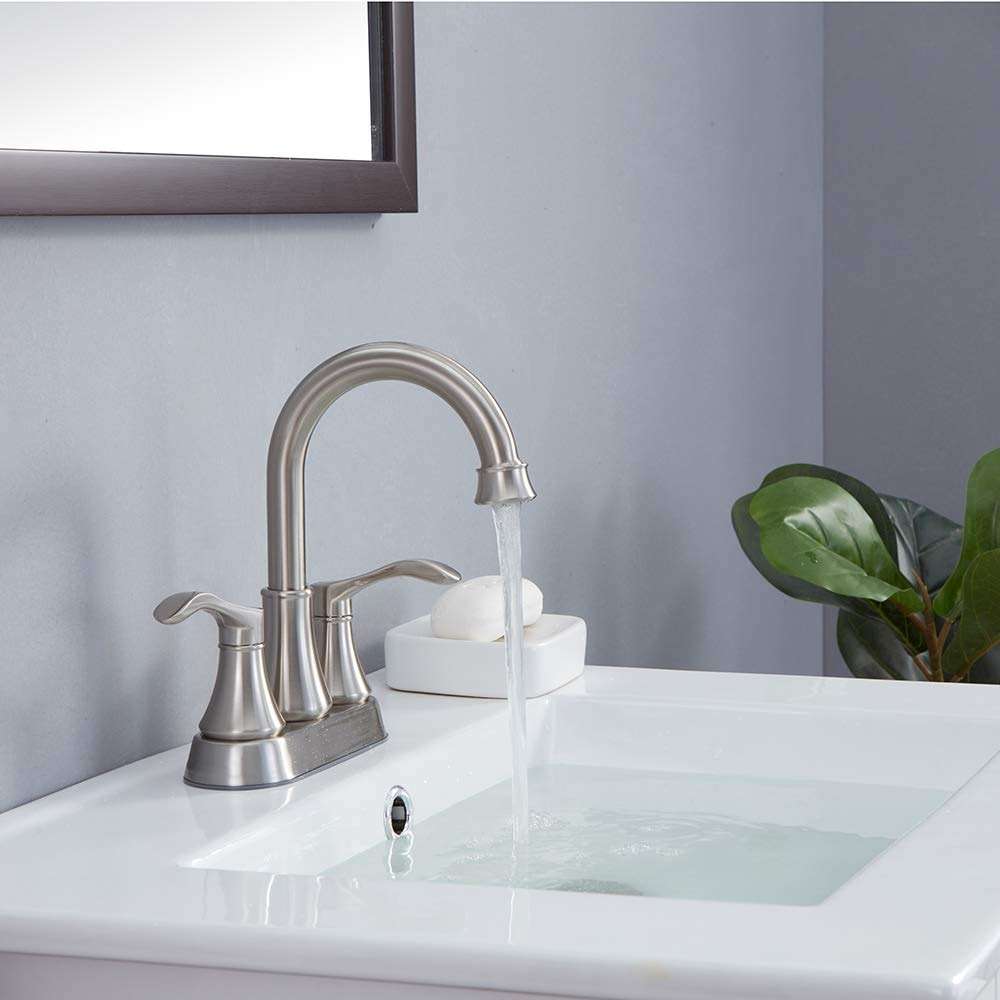 Lead-Free Commercial 2-Handle Brushed Nickel Bathroom Sink Faucet, 360° Swivel High-Arc Spout 4 Inch Centerset Lavatory Vanity Faucets Set for Bathroom Sink with Drain & Water Hoses, VLS10003BML-1 - Image 5