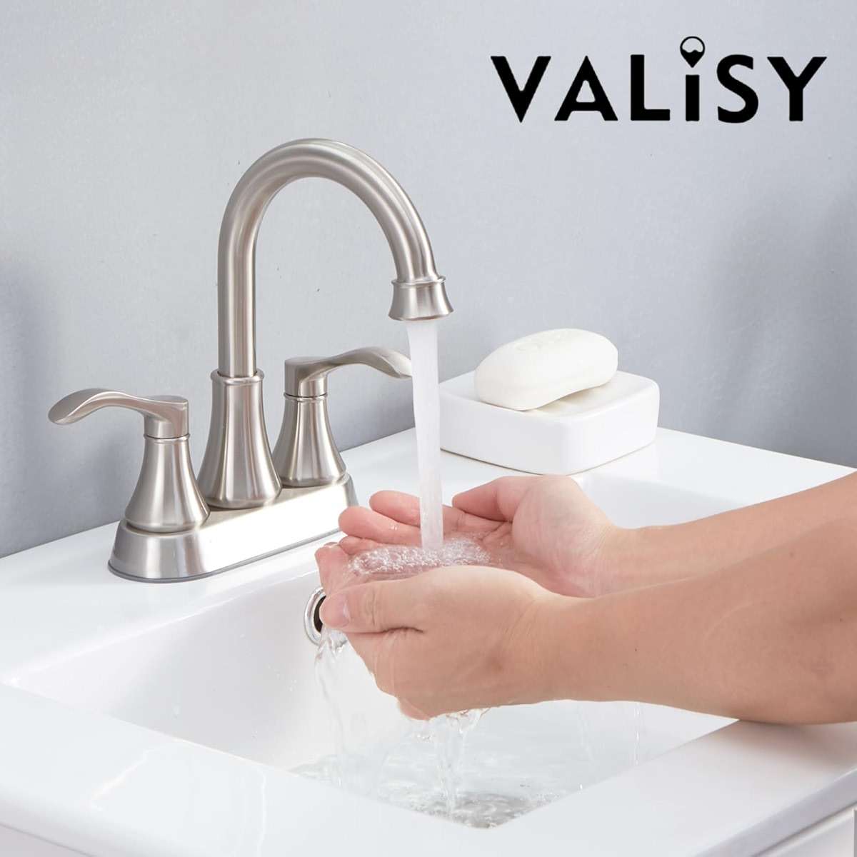 Lead-Free Commercial 2-Handle Brushed Nickel Bathroom Sink Faucet, 360° Swivel High-Arc Spout 4 Inch Centerset Lavatory Vanity Faucets Set for Bathroom Sink with Drain & Water Hoses, VLS10003BML-1 - Image 6