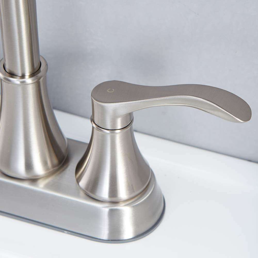 Lead-Free Commercial 2-Handle Brushed Nickel Bathroom Sink Faucet, 360° Swivel High-Arc Spout 4 Inch Centerset Lavatory Vanity Faucets Set for Bathroom Sink with Drain & Water Hoses, VLS10003BML-1 - Image 7