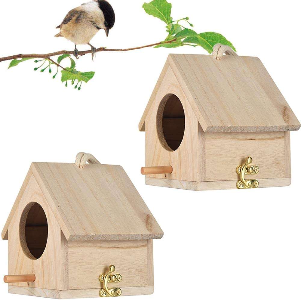 Tfwadmx Wooden Bird House, Pack of 2 Hanging Birdhouse for Outside, Wooden Nests Box Garden Patio DIY Decorative for Robin Budgie Swallow Little Sparrow Finch Throstle or Medium Size Birds - Image 1