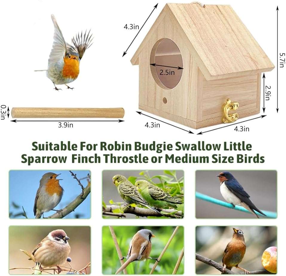 Tfwadmx Wooden Bird House, Pack of 2 Hanging Birdhouse for Outside, Wooden Nests Box Garden Patio DIY Decorative for Robin Budgie Swallow Little Sparrow Finch Throstle or Medium Size Birds - Image 2