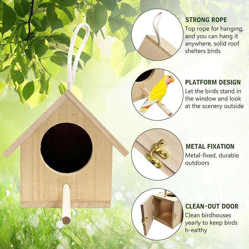 Tfwadmx Wooden Bird House, Pack of 2 Hanging Birdhouse for Outside, Wooden Nests Box Garden Patio DIY Decorative for Robin Budgie Swallow Little Sparrow Finch Throstle or Medium Size Birds - Image 3