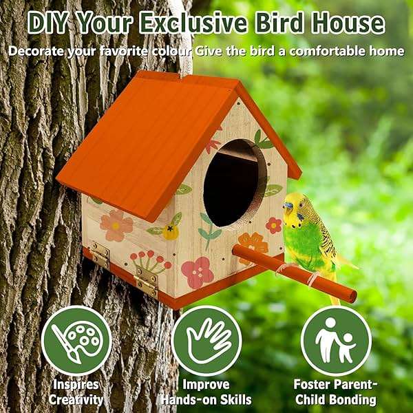 Tfwadmx Wooden Bird House, Pack of 2 Hanging Birdhouse for Outside, Wooden Nests Box Garden Patio DIY Decorative for Robin Budgie Swallow Little Sparrow Finch Throstle or Medium Size Birds - Image 4