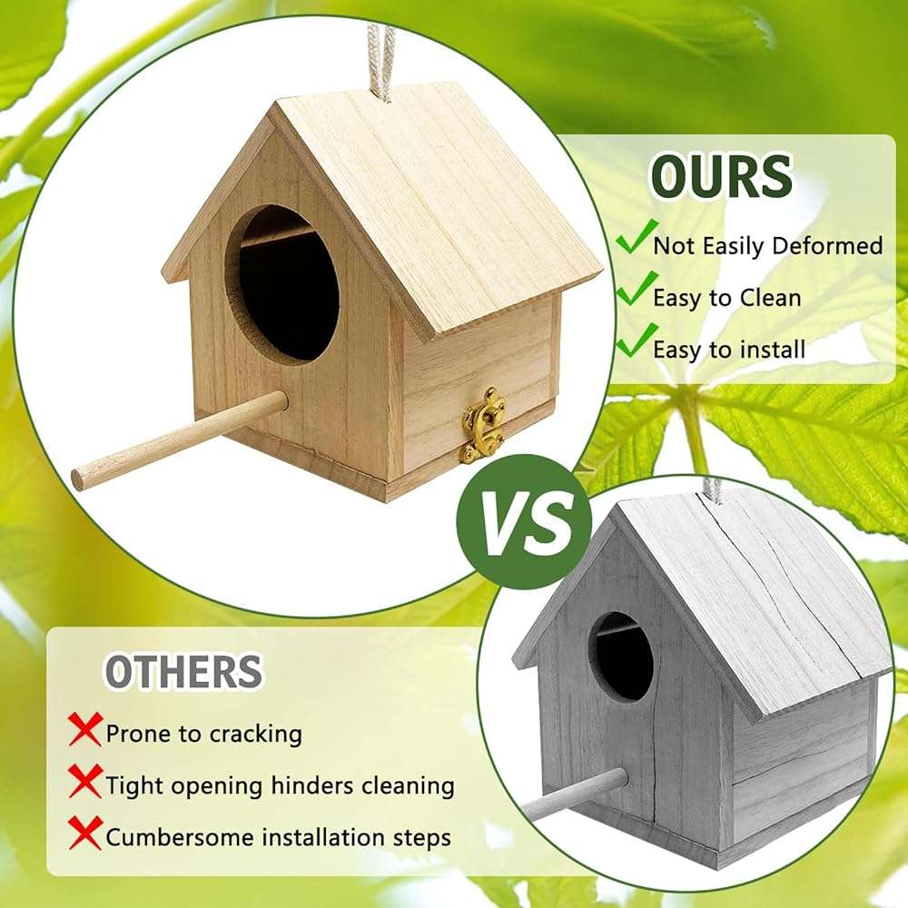 Tfwadmx Wooden Bird House, Pack of 2 Hanging Birdhouse for Outside, Wooden Nests Box Garden Patio DIY Decorative for Robin Budgie Swallow Little Sparrow Finch Throstle or Medium Size Birds - Image 5