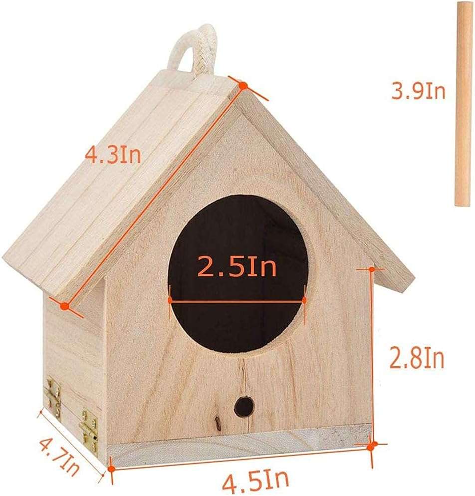 Tfwadmx Wooden Bird House, Pack of 2 Hanging Birdhouse for Outside, Wooden Nests Box Garden Patio DIY Decorative for Robin Budgie Swallow Little Sparrow Finch Throstle or Medium Size Birds - Image 7