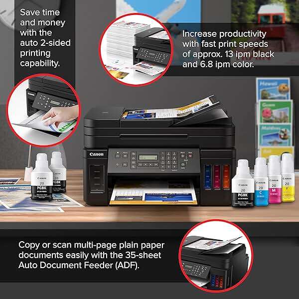 Canon G7020 All-in-One Printer Home Office | Wireless Supertank (Megatank) Printer | Copier | Scan, | Fax and ADF with Mobile Printing, Black, Works with Alexa - Image 3