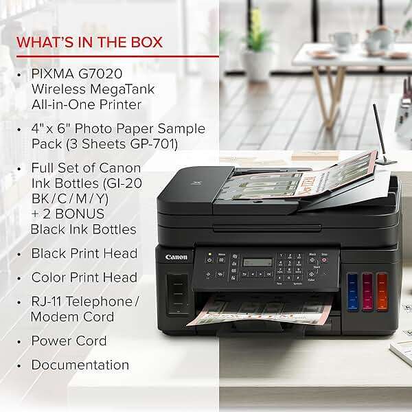 Canon G7020 All-in-One Printer Home Office | Wireless Supertank (Megatank) Printer | Copier | Scan, | Fax and ADF with Mobile Printing, Black, Works with Alexa - Image 7