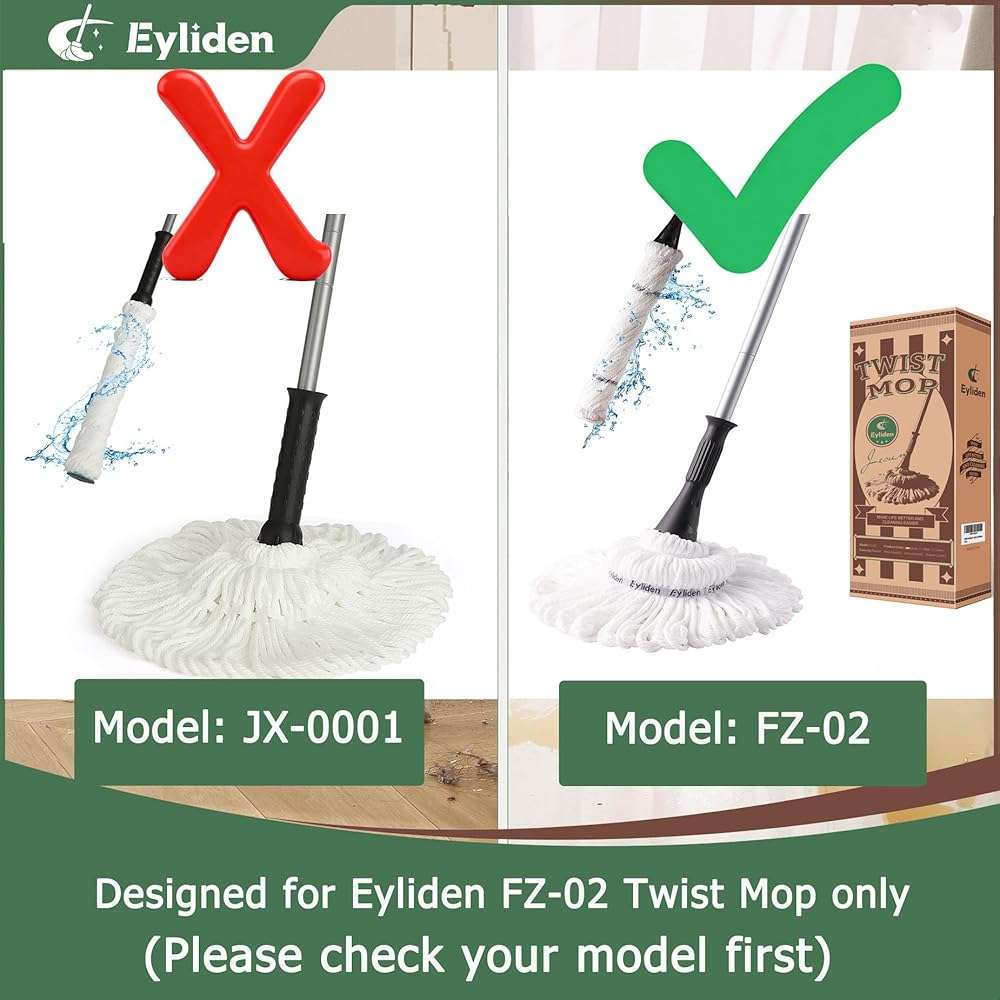 Eyliden Mop Model No.: FZ-02-2020/FZ-02-2019 Replacement Head, 2pcs Microfiber Mop Pads for Eyliden Twist Mops, Floor Cleaning Mops Head(Not Include Handle), Suitable for Any Surfaces (2pack Heads) - Image 2