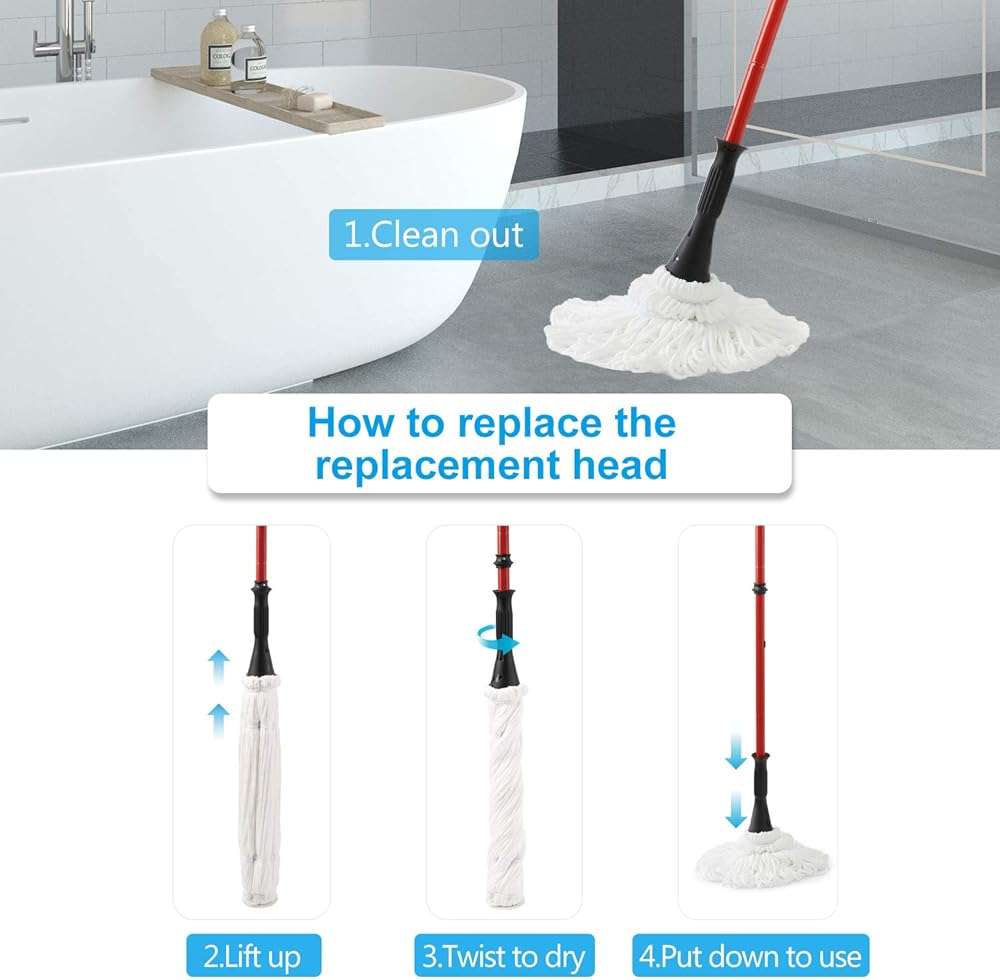 Eyliden Mop Model No.: FZ-02-2020/FZ-02-2019 Replacement Head, 2pcs Microfiber Mop Pads for Eyliden Twist Mops, Floor Cleaning Mops Head(Not Include Handle), Suitable for Any Surfaces (2pack Heads) - Image 6