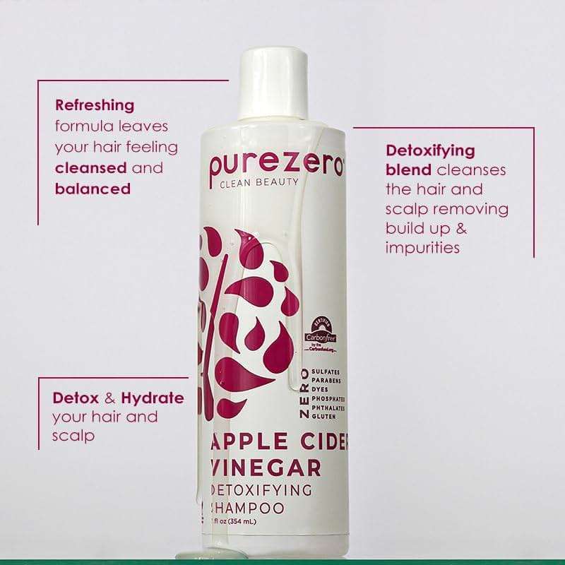 Purezero Apple Cider Vinegar Shampoo & Conditioner Set - Detox Scalp & Hair - pH balanced -Increase Hydration - Zero Sulfates, Parabens, Dyes - 100% Vegan & Cruelty Free - Great For Color Treated Hair - Image 2