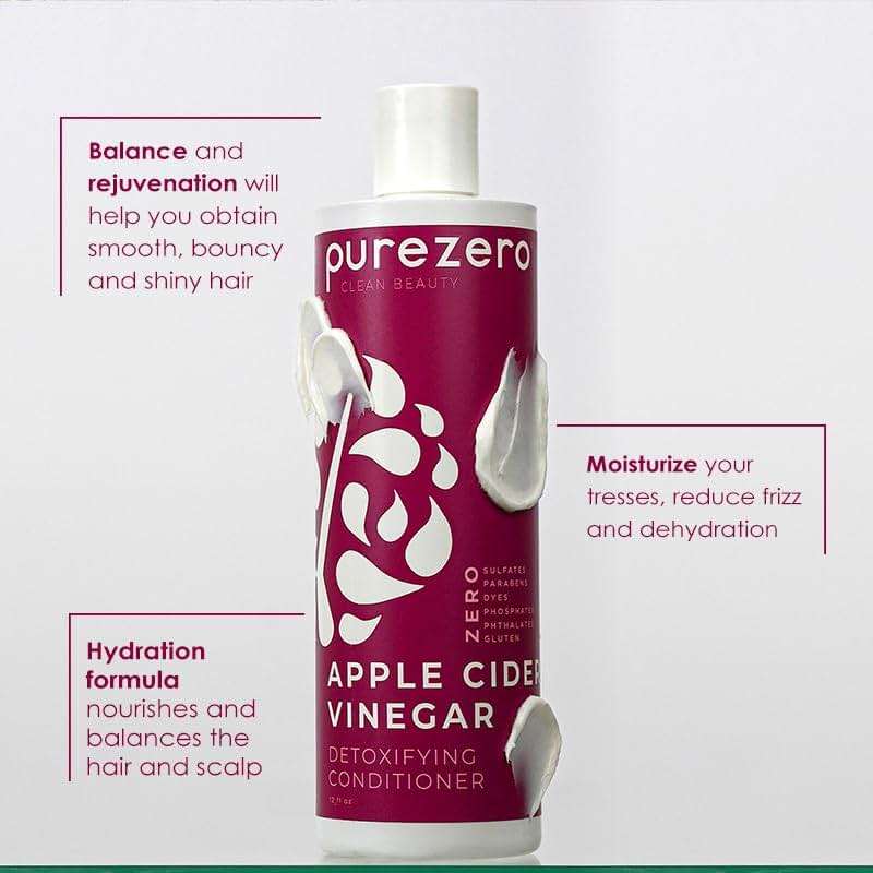 Purezero Apple Cider Vinegar Shampoo & Conditioner Set - Detox Scalp & Hair - pH balanced -Increase Hydration - Zero Sulfates, Parabens, Dyes - 100% Vegan & Cruelty Free - Great For Color Treated Hair - Image 3