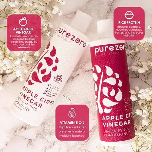 Purezero Apple Cider Vinegar Shampoo & Conditioner Set - Detox Scalp & Hair - pH balanced -Increase Hydration - Zero Sulfates, Parabens, Dyes - 100% Vegan & Cruelty Free - Great For Color Treated Hair - Image 4