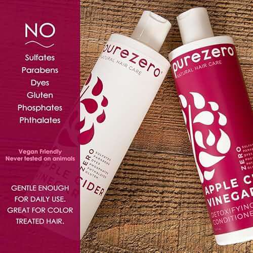 Purezero Apple Cider Vinegar Shampoo & Conditioner Set - Detox Scalp & Hair - pH balanced -Increase Hydration - Zero Sulfates, Parabens, Dyes - 100% Vegan & Cruelty Free - Great For Color Treated Hair - Image 5