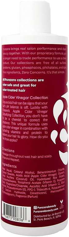 Purezero Apple Cider Vinegar Shampoo & Conditioner Set - Detox Scalp & Hair - pH balanced -Increase Hydration - Zero Sulfates, Parabens, Dyes - 100% Vegan & Cruelty Free - Great For Color Treated Hair - Image 7