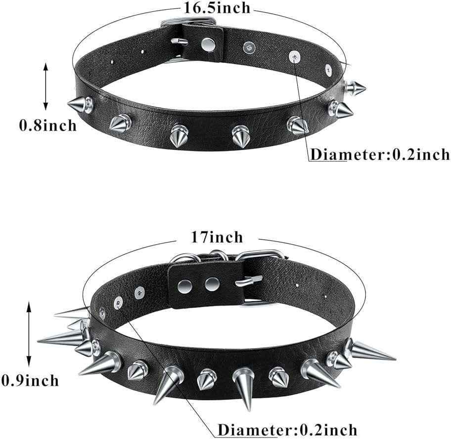 Hicarer 4 Pcs Women Men Cool Punk Choker Gothic Goth Spike Heart Shape Biker Choker PU Leather Collar Studded Rock Necklace (Black) - Image 2
