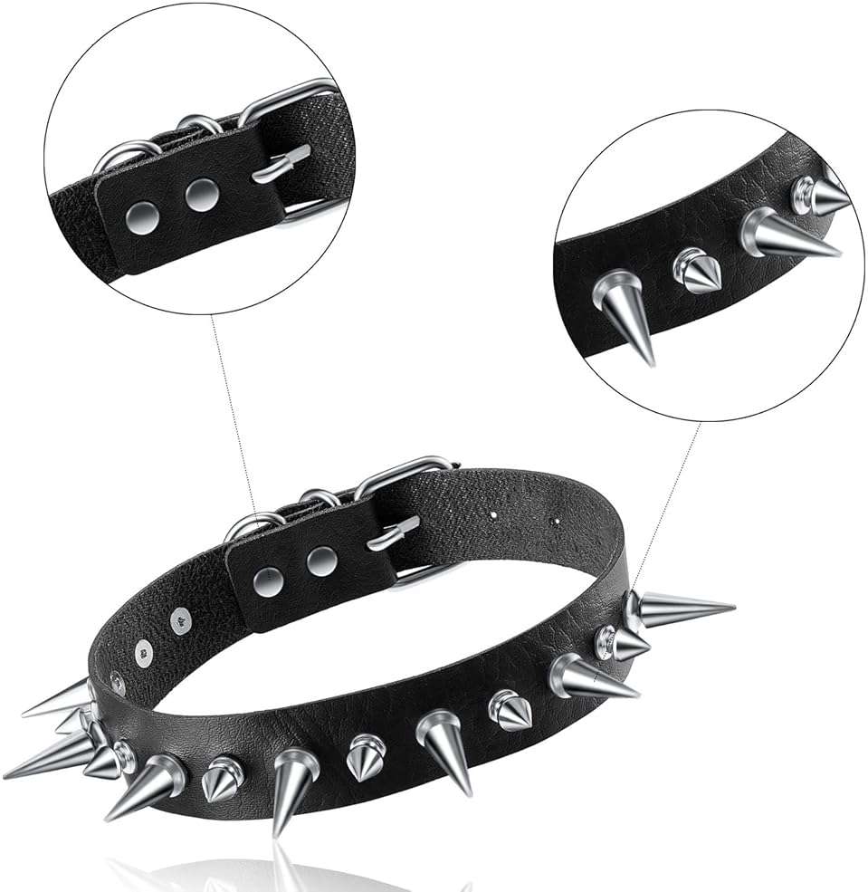 Hicarer 4 Pcs Women Men Cool Punk Choker Gothic Goth Spike Heart Shape Biker Choker PU Leather Collar Studded Rock Necklace (Black) - Image 4