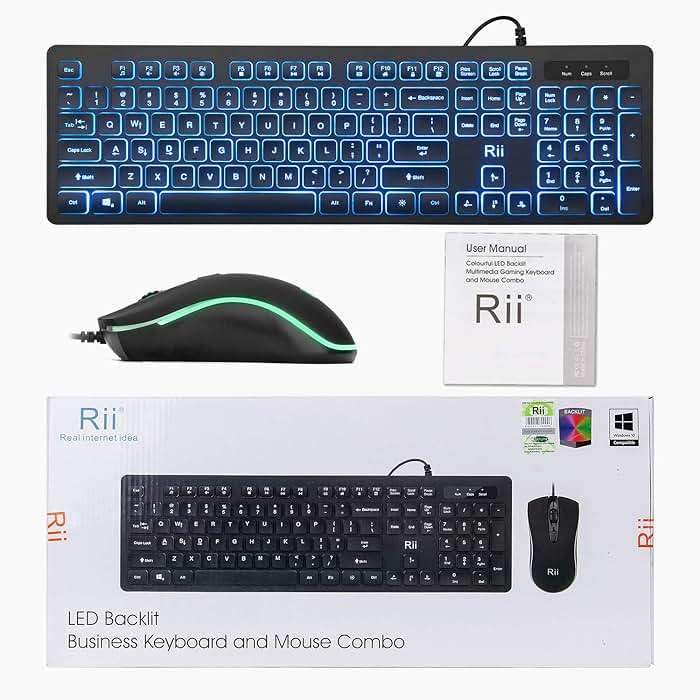 Rii Three Colors Backlit Keyboard and Mouse, Wired Keyboard and Mouse Combo, USB Keyboard and Mouse Set,Quiet Input Gaming Keyboard,Optical RGB Mouse for School,Office,Business and Gaming - Image 8