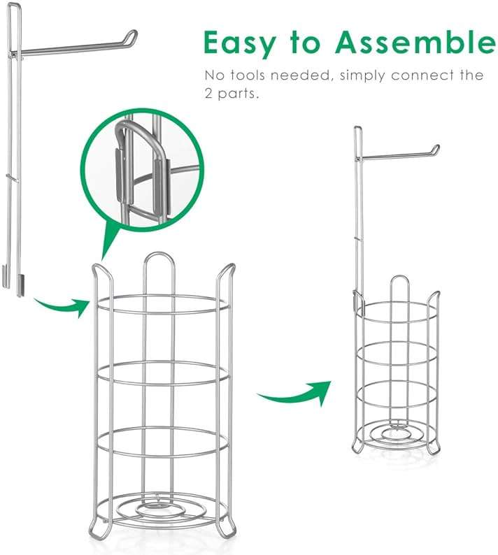 TomCare Toilet Paper Holder Toilet Paper Stand Free-Standing Toilet Tissue Paper Roll Bathroom Storage Shelf and Dispenser for 3 Spare Rolls Metal Wire Bathroom Accessories Storage Organizer - Image 3
