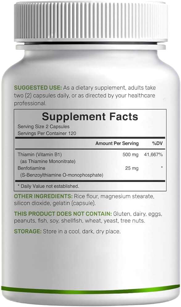 DEAL SUPPLEMENT Vitamin B1 500mg with Benfotiamine, 240 Capsules – 2 in 1 Enhanced Formula – Fat & Water Soluble Thiamine B1 Supplement – Third Party Tested, Non-GMO, No Gluten - Image 6