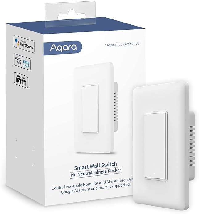 Aqara Smart Light Switch (No Neutral, Single Rocker), Requires AQARA HUB, Zigbee Light Switch, Remote Control and Smart Home Automation, Compatible with HomeKit, Google, Works with Alexa, SmartThings - Image 1