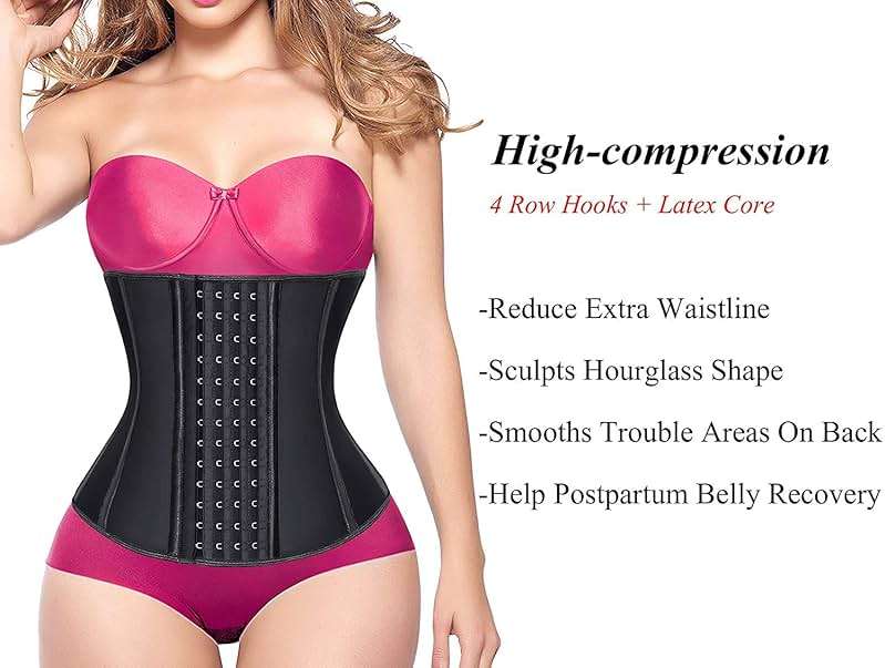 YIANNA Waist Trainer for Women Latex Underbust Waist Corsets Cincher Hourglass Body Shaper 4 Hooks - Image 2