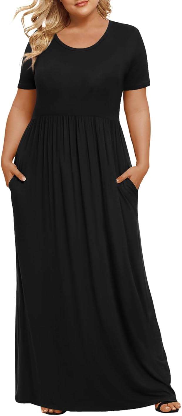 LONGYUAN Women's Plus Size Maxi Dresses Summer Short Sleeve Casual Long Dress 2026 XL-6XL - Image 1