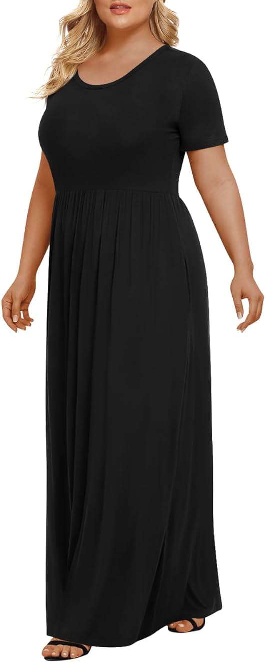 LONGYUAN Women's Plus Size Maxi Dresses Summer Short Sleeve Casual Long Dress 2026 XL-6XL - Image 2