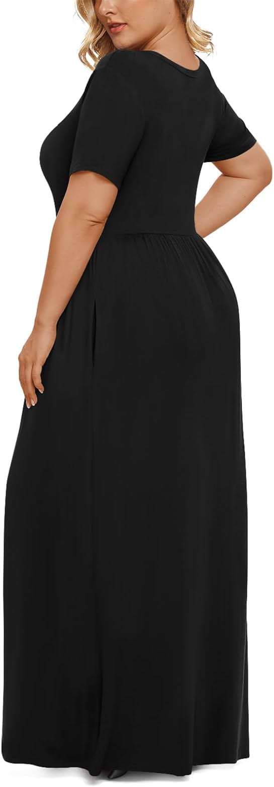 LONGYUAN Women's Plus Size Maxi Dresses Summer Short Sleeve Casual Long Dress 2026 XL-6XL - Image 3
