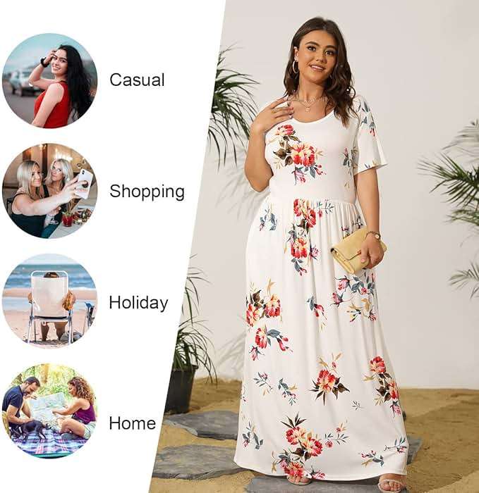 LONGYUAN Women's Plus Size Maxi Dresses Summer Short Sleeve Casual Long Dress 2026 XL-6XL - Image 4