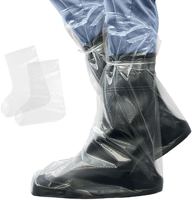 ABC Waterproof Disposable Boot Covers, XL Size. Pack of 100 Clear Disposable Booties for Shoes Covers. Disposable Shoe Covers for Indoors Non Slip. Shoe Booties Disposable Non Slip - Image 1