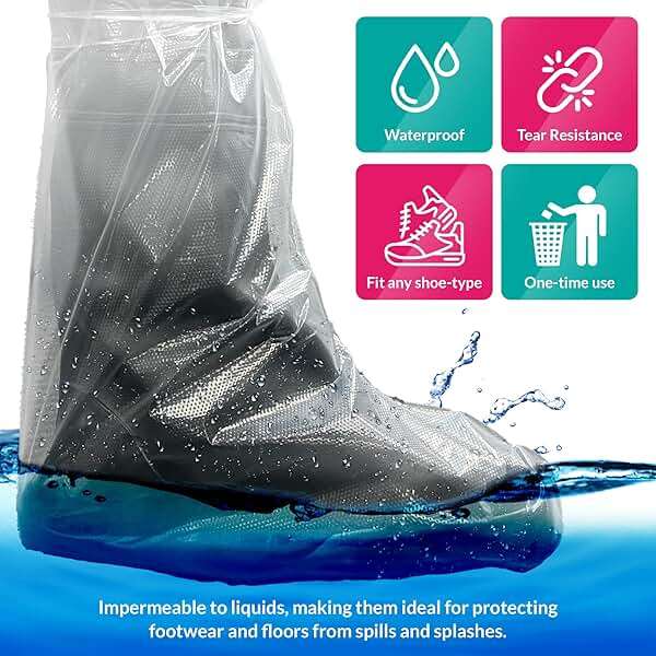 ABC Waterproof Disposable Boot Covers, XL Size. Pack of 100 Clear Disposable Booties for Shoes Covers. Disposable Shoe Covers for Indoors Non Slip. Shoe Booties Disposable Non Slip - Image 4