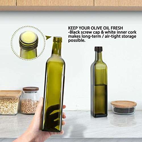 AOZITA 17oz Glass Olive Oil Bottle Dispenser - 500ml Green Oil and Vinegar Cruet with Pourers and Funnel - Olive Oil Carafe Decanter for Kitchen - Image 5