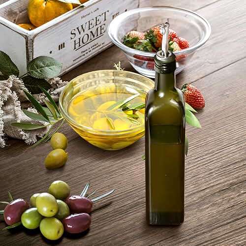AOZITA 17oz Glass Olive Oil Bottle Dispenser - 500ml Green Oil and Vinegar Cruet with Pourers and Funnel - Olive Oil Carafe Decanter for Kitchen - Image 7