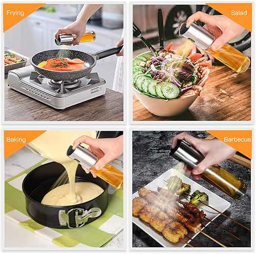 NORBASE Oil Sprayer for Cooking, 2 Pack Upgraded Olive Oil Spray Bottle Mister Refillable with Scale Air Fryer Accessories for Kitchen, Salad, Baking, BBQ, Frying - Image 7