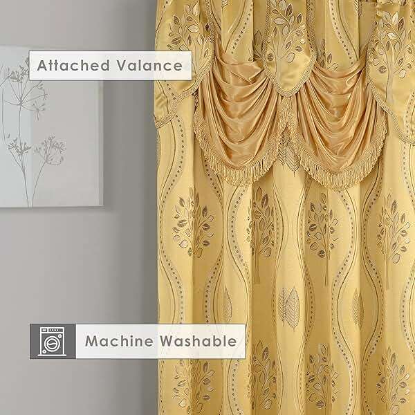 Elegant Comfort Aurora Jacquard Look Curtain Panel Set with Attached Valance 54" X 84 inch (Set of 2), Gold - Image 4