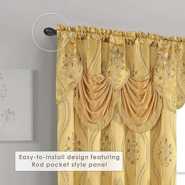 Elegant Comfort Aurora Jacquard Look Curtain Panel Set with Attached Valance 54" X 84 inch (Set of 2), Gold - Image 5