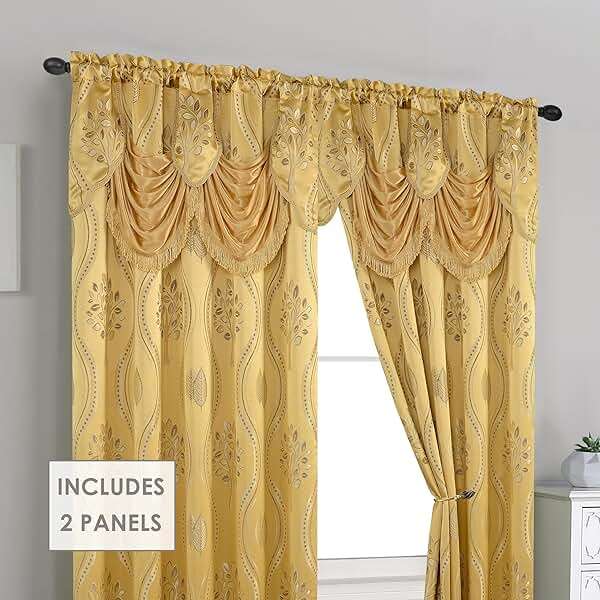 Elegant Comfort Aurora Jacquard Look Curtain Panel Set with Attached Valance 54" X 84 inch (Set of 2), Gold - Image 6