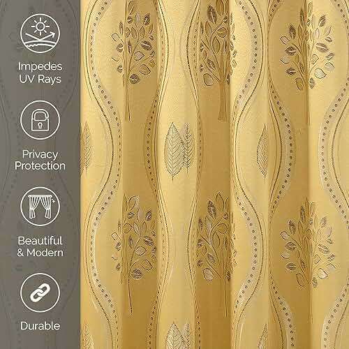 Elegant Comfort Aurora Jacquard Look Curtain Panel Set with Attached Valance 54" X 84 inch (Set of 2), Gold - Image 7