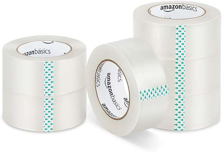 Amazon Basics Strong Adhesive Packing Tape for Moving Boxes, Shipping and Sealing, Clear, 1.88" x 109 Yards, 6-Pack, Total 654 Yards - Image 1