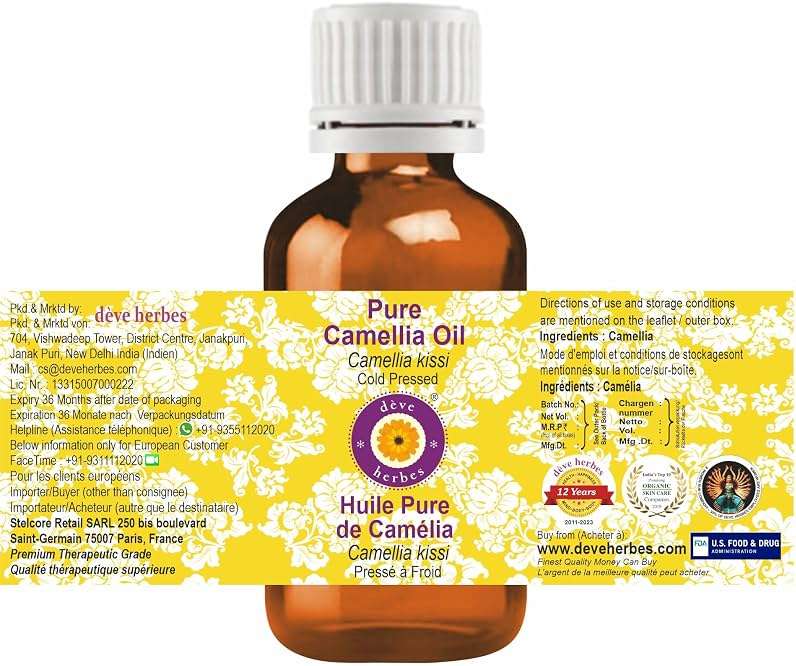 Deve Herbes Camellia Oil (Camellia kissi) | Cold Pressed | Pure | Natural | Undiluted | For Diluting Essential oils | For Skin & Massage | Non-Sticky | Lightweight | Men & Women | 50ml (1.69 oz) - Image 2
