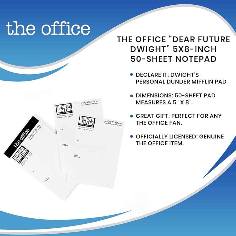 JUST FUNKY The Office “Dear Future Dwight” Notepad - Novelty 5X8-Inch, 50-Sheet Memopad - Looks Like Dunder Mifflin Paper Company'S Dwight K. Schrute Blank Memos, Funny Tablet For Work, Home, School - Image 6