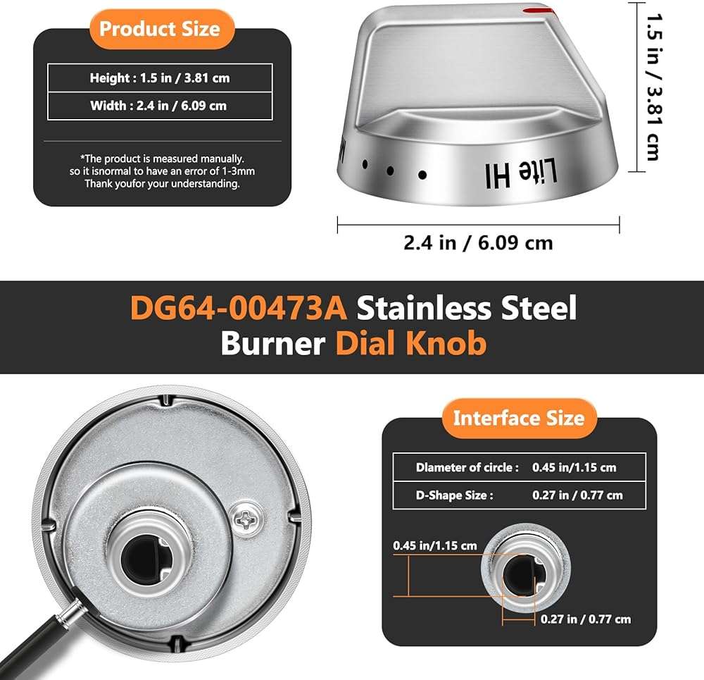 DG64-00473A Burner Control Dial Knob Range Oven Replacement Compatible with Samsung Gas Stove Knob NX58H5600SS NX58F5700WS NX58H5650WS NX58J7750SS NX58M6850SS （5pcs）. - Image 2
