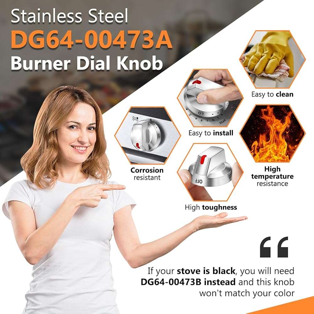 DG64-00473A Burner Control Dial Knob Range Oven Replacement Compatible with Samsung Gas Stove Knob NX58H5600SS NX58F5700WS NX58H5650WS NX58J7750SS NX58M6850SS （5pcs）. - Image 5