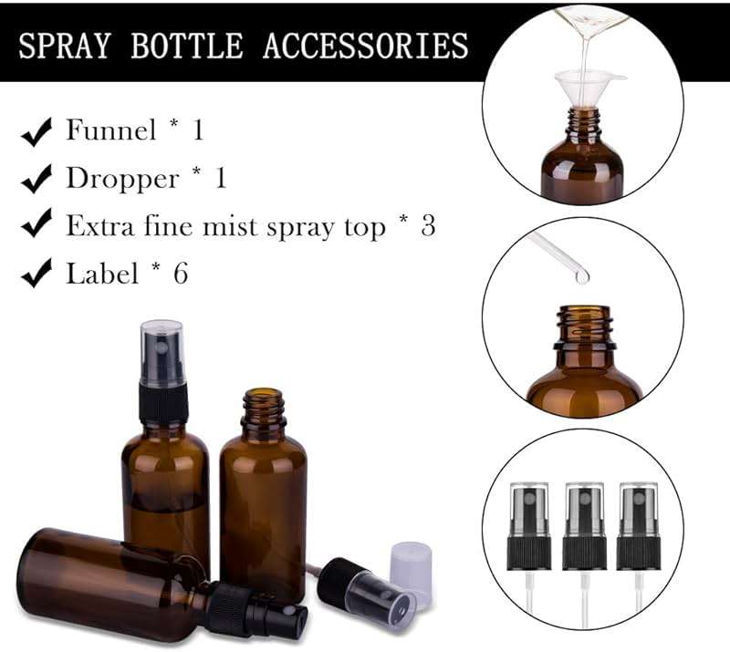 hmaimas 2oz Amber Glass Spray Bottles for Essential Oils, Small Empty Spray Bottle, Fine Mist Spray, Set of 3 - Image 7