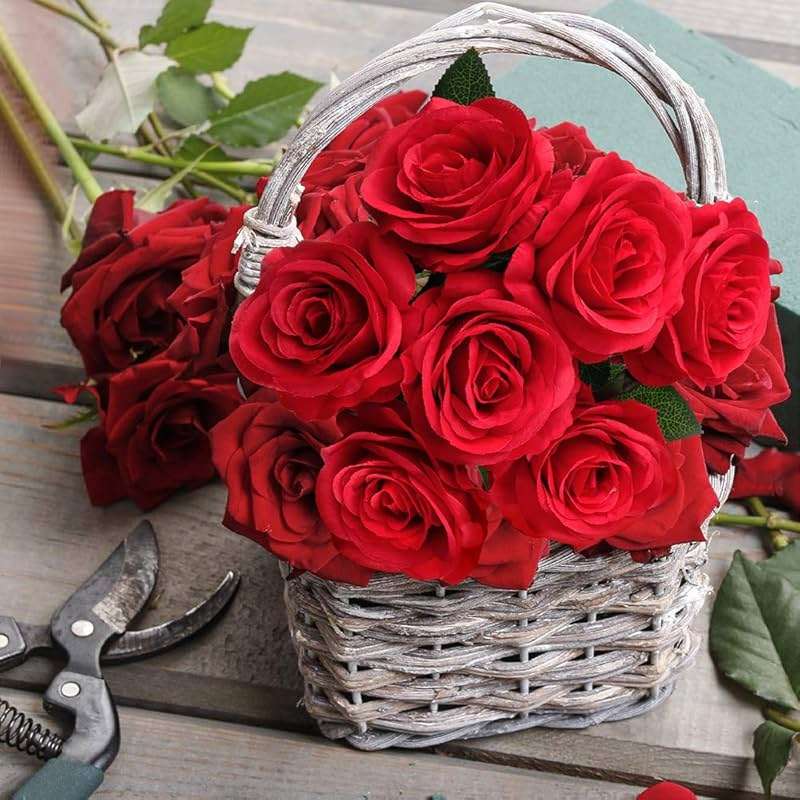 Mocoosy 12PCS Red Roses Artificial Flowers, Fake Roses with Long Stems Realistic Silk Rose Bouquets for Wedding Centerpiece Decorations, Faux Floral Arrangements Bridal Shower Party Home Table Decor - Image 2